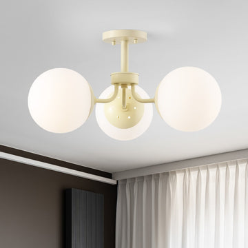 Olivier 23.5" 3-Light Bohemian Farmhouse Iron/Frosted Glass LED Semi Flush Mount
